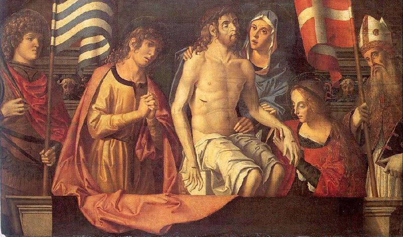 Palmezzano, Marco The Dead Christ in the Tomb with the Virgin Mary Saints china oil painting image